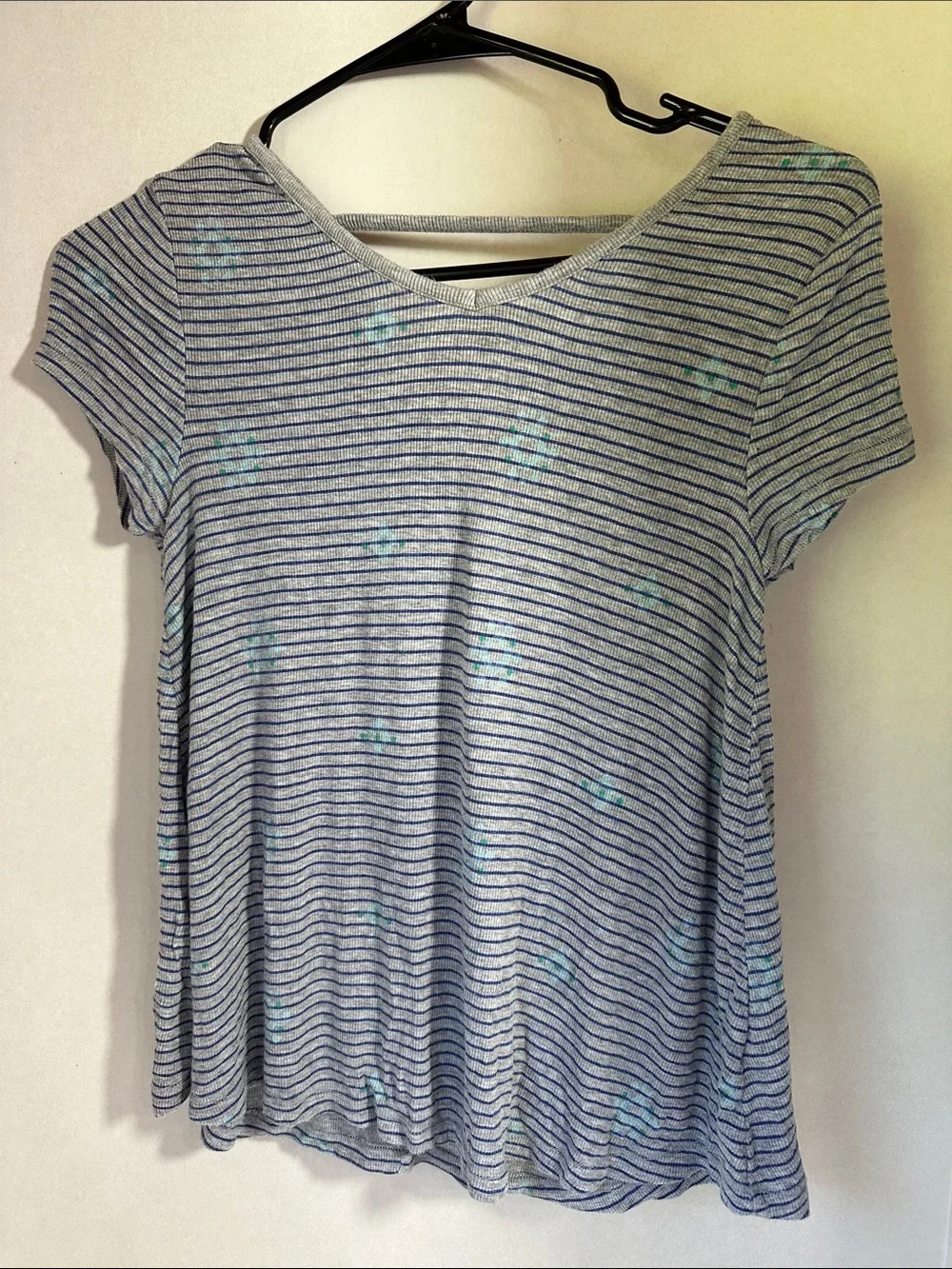 Justice gray striped flowy short sleeve shirt size 12
